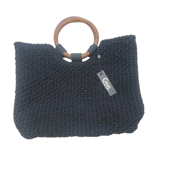 ❤️ NWT CIRCUS BY SAM EDELMAN BLACK CROCHET BAG WOODEN HANDLE PURSE - Picture 4 of 11